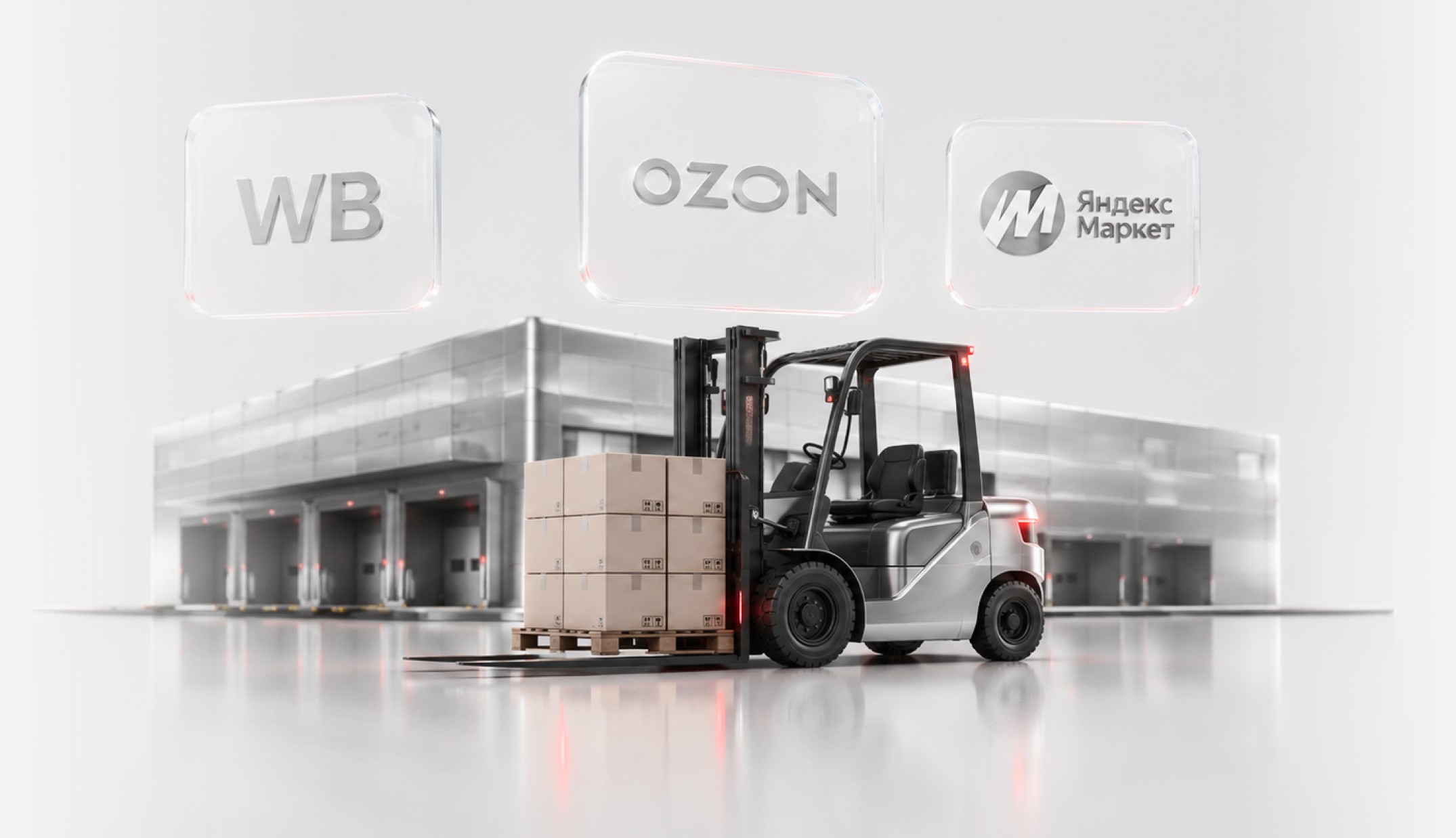 Погрузчик у склада фулфилмента с товарами для WB, Ozon и Яндекс.Маркета